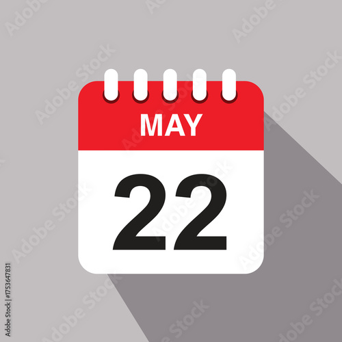 22 may calendar date icon. vector illustration with shadow design