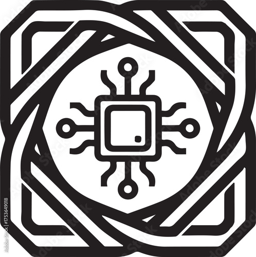Sleek modern tech chip with interwoven lines, a dynamic symbol for innovation, technology, and cutting-edge design that conveys progress and connectivity