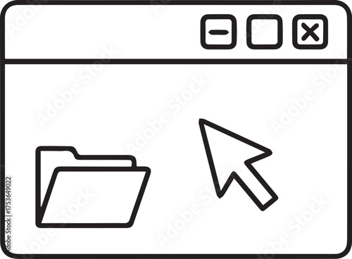 Modern sleek browser window with file folder and cursor for design, website, application interface, or UI UX, a clean, minimalist aesthetic, vector design