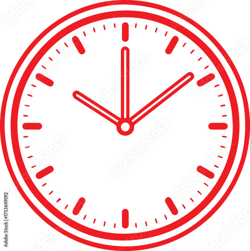 Vibrant red clock face displaying 1215 time, emphasizing punctuality, deadlines, and time management, perfect for business, education, and project visuals