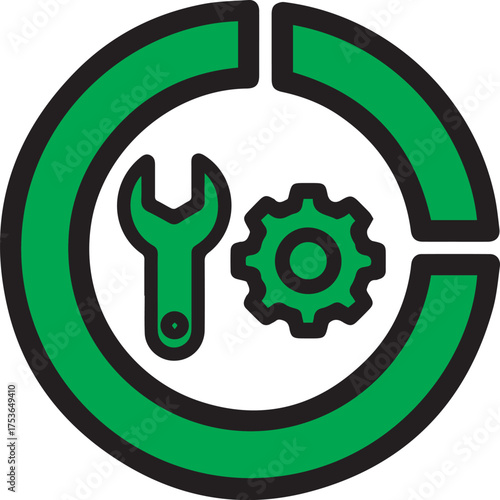 Eco-Friendly Maintenance Solutions Featuring a Wrench and Gear within a Circular Design, Symbolizing Sustainable Practices and Green Technology Innovations