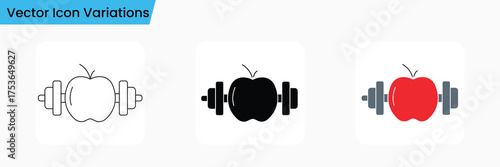 Apple and Dumbbell Icon Healthy Lifestyle and Fitness Vector Symbol