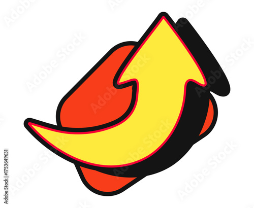 Eye-catching pop art arrow in yellow and orange, showcasing dynamic movement and bright colors.