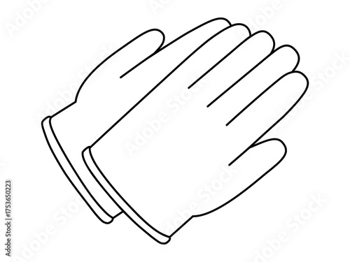 Hand drawn cute outline illustration medical rubber gloves. Flat vector doctors arm protection line art doodle. Health care professional wear sticker, icon. Medicine uniform. Therapist help. Isolated.