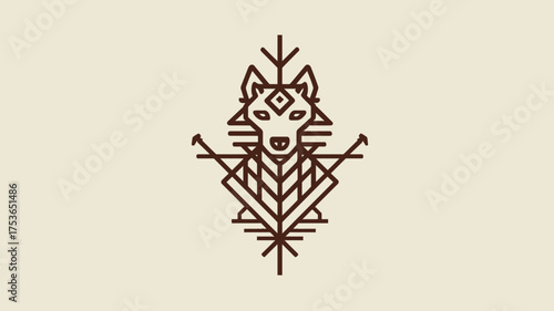 Geometric wolf head line art illustration, minimalist spiritual totem animal symbol, modern abstract tribal design concept