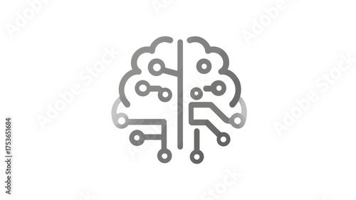 Abstract AI brain icon, half organic neural network, half digital circuit board. Concept of artificial intelligence and machine learning.