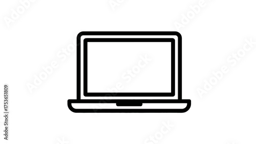 Simple line art laptop icon, black outline vector. Modern portable computer device for technology, business, education, and digital concepts.