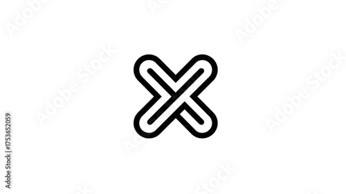 Abstract black line art icon with two interwoven X shapes, modern minimalist connection symbol on white background for graphic design.