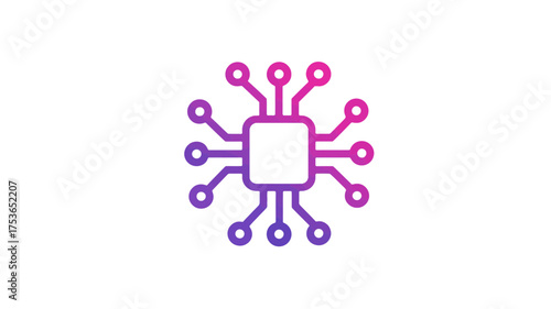 Gradient microchip icon, CPU processor symbol. Digital computing, artificial intelligence, electronic circuit, technology concept.