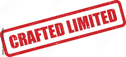 Red grunge rubber stamp vector showing Crafted Limited text within a rectangular frame, presented with an aged, weathered effect