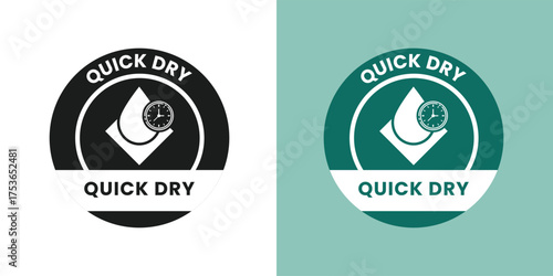 Quick dry label, logo, badge, sticker, emblem, circle, black vector, isolated illustration. Quick dry label product packaging design.	
