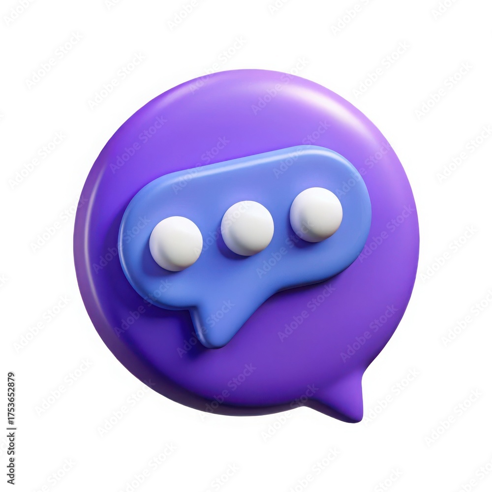 Fototapeta premium 3D Chat Bubble Icon with Three White Dots Keywords: chat, bubble, speech, message