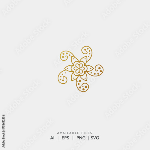Golden luxury ornamental flower line art vector, Elegant beauty spa logo symbol abstract mandala