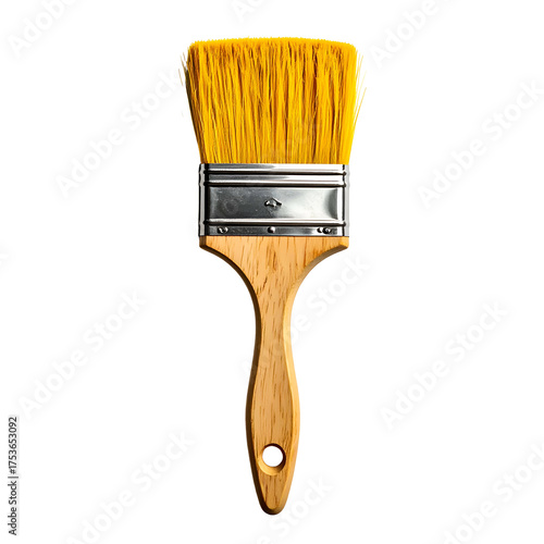 Wallpaper Mural A paint brush with yellow bristles, wooden handle, and silver metal frame, set on black Torontodigital.ca