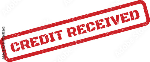 Red stamp graphic indicating that credit has been successfully received for a transaction or account
