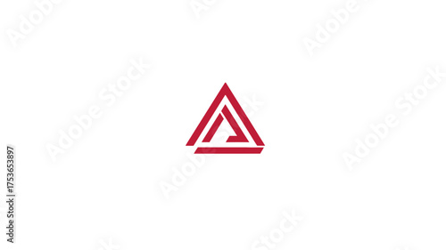 Modern abstract red geometric triangle logo design. Minimalist symbol with overlapping lines, suitable for business, technology, or finance.