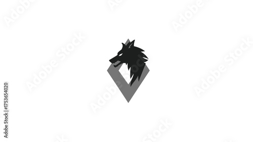 Modern black wolf head logo design with geometric grey V shape. Fierce wild animal symbol for strong branding and identity.