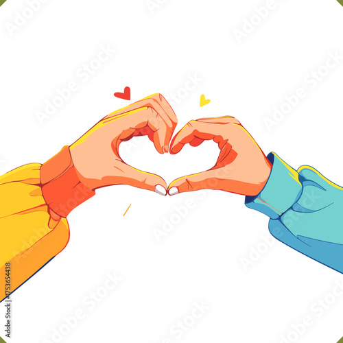 Vector illustration of human hands folded together, shape, symbol of the heart, with natural skin tone, detailed shading and highlights, isolated on a white background