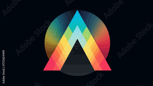 Colorful abstract geometric 'A' letter logo design on a dark background, modern vibrant digital graphic art symbol for technology or business.