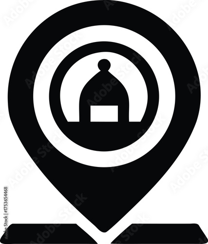 Mosque location pin silhouette vector icon on white background – ideal for religious maps, community apps, navigation, and Islamic designs