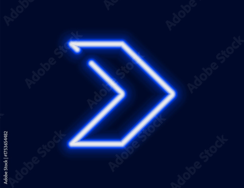 A bright glowing neon arrow-like symbol a modern and abstract representation of forward motion or a play button.