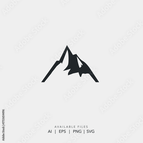 Minimalist mountain peak silhouette vector logo, Outdoor adventure brand logotype simple icon