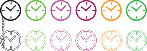 Colorful time clock icon isolated on white background. clock icon with vector.