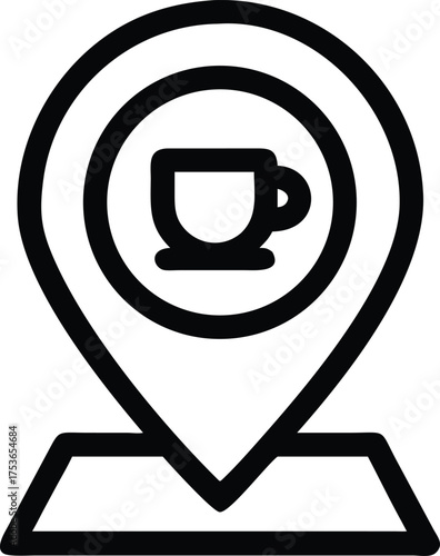 Cafe location pin silhouette vector icon on white background – perfect for coffee shop maps, delivery apps, travel guides, and food business designs