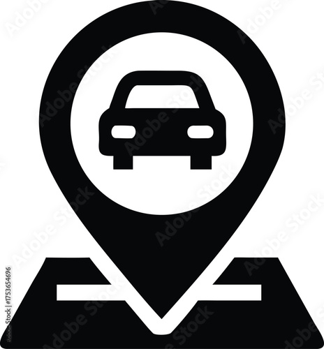 Car repair location pin silhouette vector icon on white background – perfect for auto service maps, garage apps, navigation, and vehicle maintenance designs