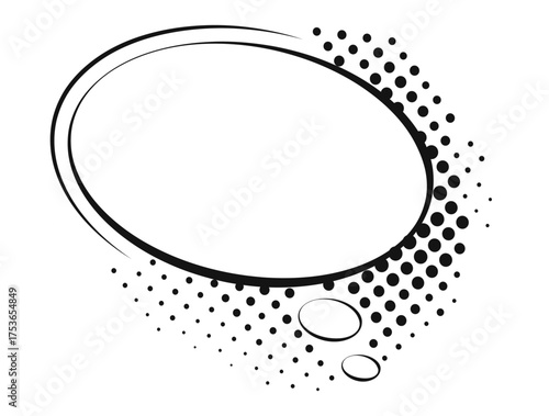 Comic-style cloud with a speech bubble featuring bold halftone dots, ideal for graphic design.