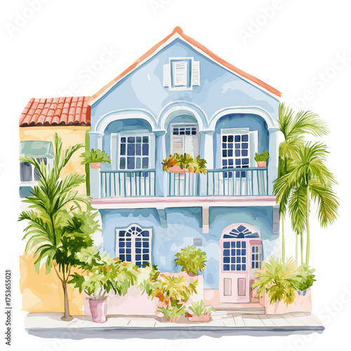 Bridgetown Historic District. Bridgetown Historic District hand drawn watercolor illustration