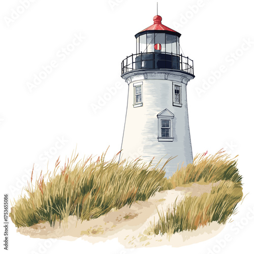 Cape Cod National Seashore. Cape Cod National Seashore hand drawn watercolor illustration