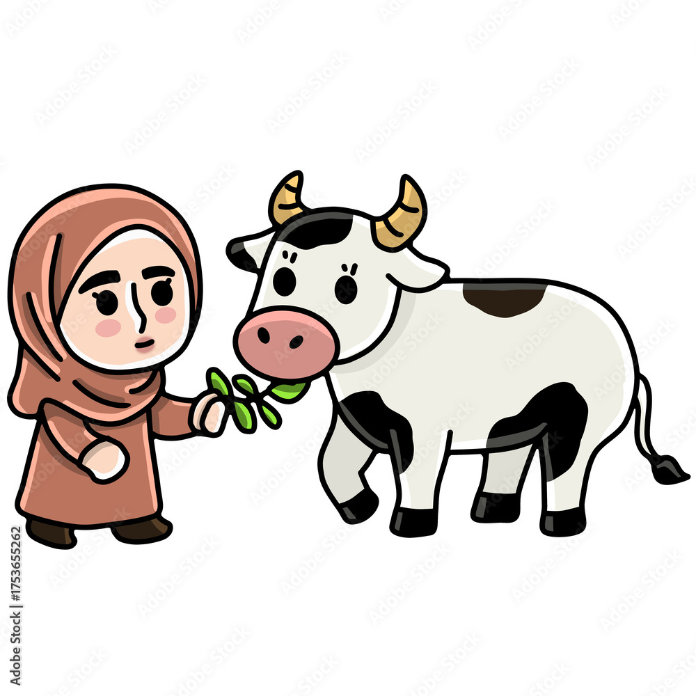 Obraz premium Girl and cow Eid al-Adha 