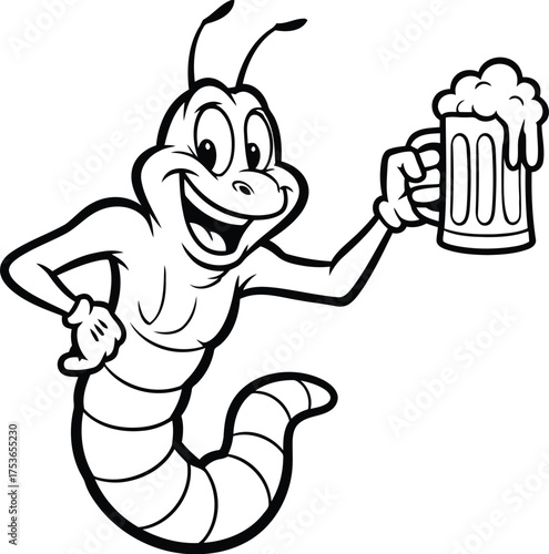 Cartoon worm character holding a frothy beer mug vector
