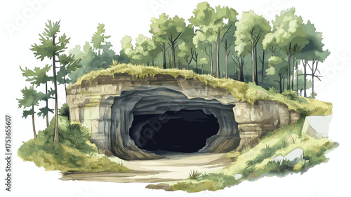 Mammoth Cave National Park. Mammoth Cave National Park hand drawn watercolor illustration