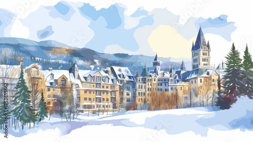 Mont-Tremblant . Mont-Tremblant  hand drawn watercolor illustration