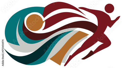 Dynamic abstract illustration of an energetic runner silhouette with colorful flowing shapes, symbolizing speed, progress, and movement