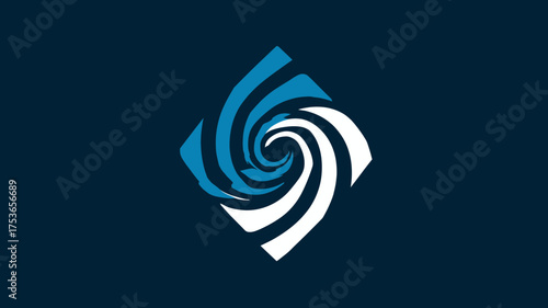 Abstract blue and white swirling vortex graphic on a dark background, representing energy, motion, connection, and modern digital design.