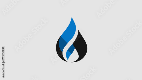 Abstract blue and black stylized flame or teardrop icon. Modern graphic design element, clean vector logo concept, energy and fluid symbol.
