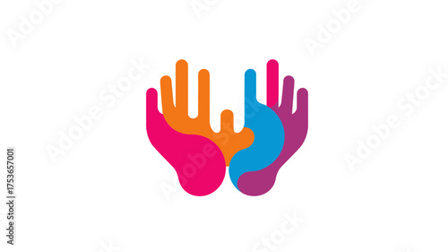 Vibrant colorful hands vector illustration symbolizing community, diversity, unity, support, care, and teamwork. Abstract graphic.