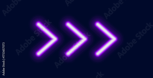 Glowing purple neon arrows indicating fast forward next or forward movement in a dynamic design.