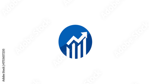 Business growth chart with upward arrow in blue circle. Financial success, marketing data, increasing trend, stock market progress vector icon.