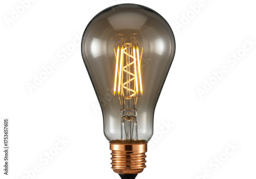 Isolated tinted glass filament bulb with vintage design, Edison-style bulb, energy efficiency