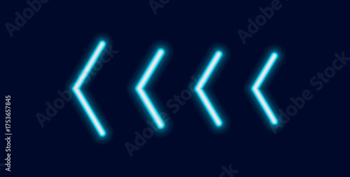 A series of glowing neon arrows pointing to the left a symbol of rewind backward or previous functions.