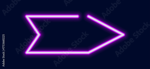 A bright glowing neon abstract shape with a blank space for text and an arrow point. Great for digital design.