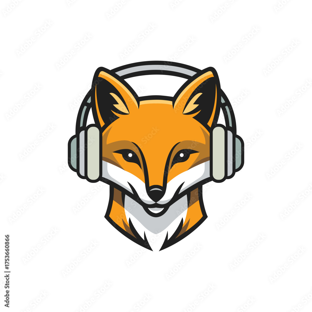 Obraz premium Fox Mascot with Headphones Logo for Music and Podcast Brand