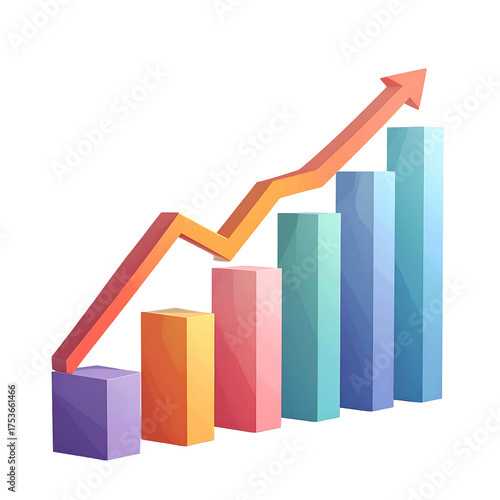 A chart showing increasing data trend with ascending colorful bars and a rising arrow Free Download A chart showing increasing data trend with ascending colorful bars and a rising arrow - GFXLoad