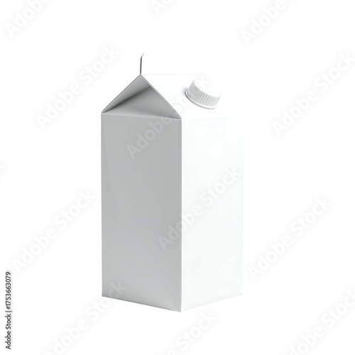 A white carton, angled, with a pouring spout, against a black background