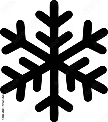 Minimal black snowflake icon illustration on transparent background.