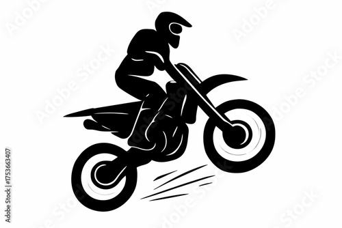 Motocross Silhouette Soaring High: An exciting silhouette showcases a dirt bike rider executing a daring jump, capturing the dynamic thrill and speed of motocross.